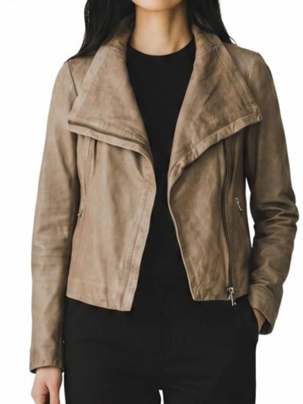 Lamarque Anthropologie Talia Funnel-Neck Leather Moto Jacket Women's size M